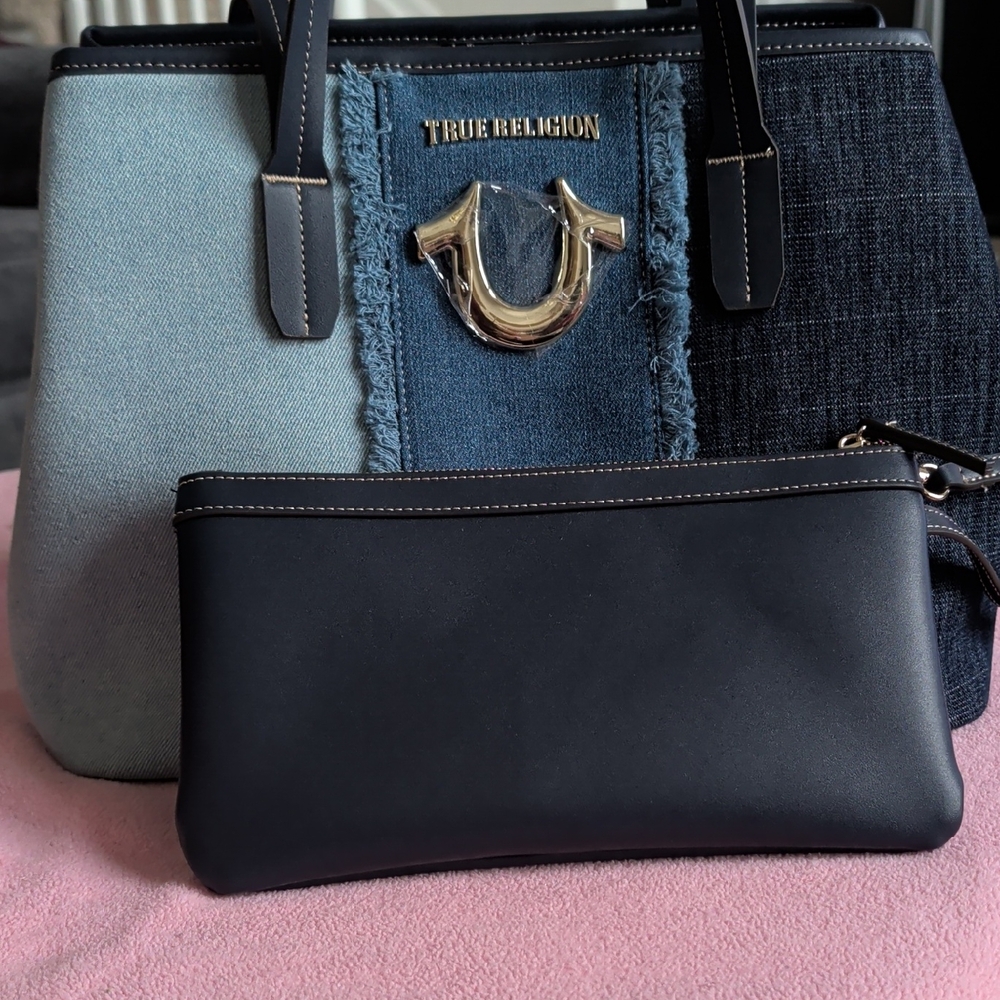 True Religion Denim Patchwork Tote with Black Wristlet